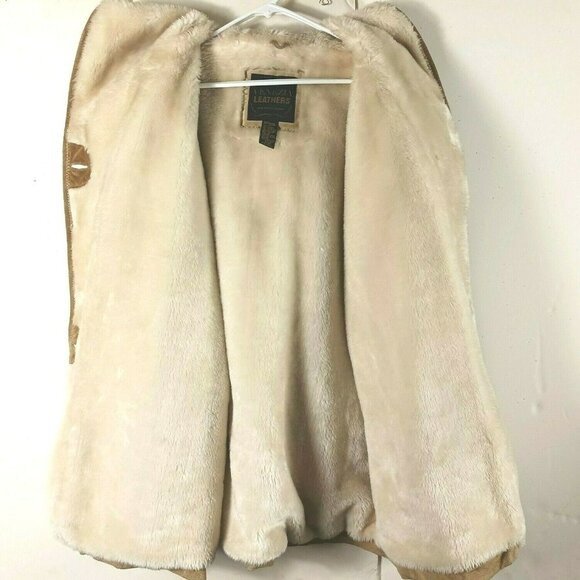 Venezia Leathers Womens Genuine Leather Suede Coat Sherpa Lined Hooded Sz 14/16 - Picture 12 of 12